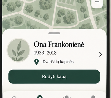 Domicelės Stalerunienės kapo kortelė žemėlapyje