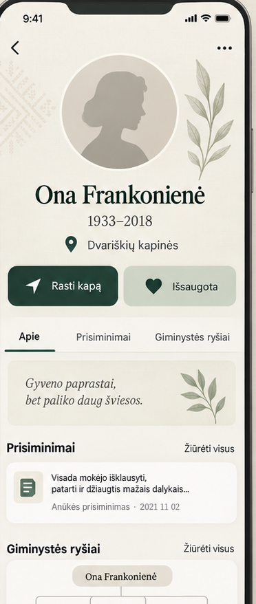 Domicelės Stalerunienės atminimo profilio ekranas